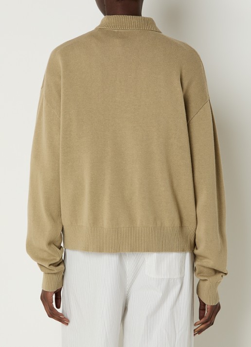 OLAF Grofgebreide polo in linnenblend met logoborduring - achterkant 3 beige