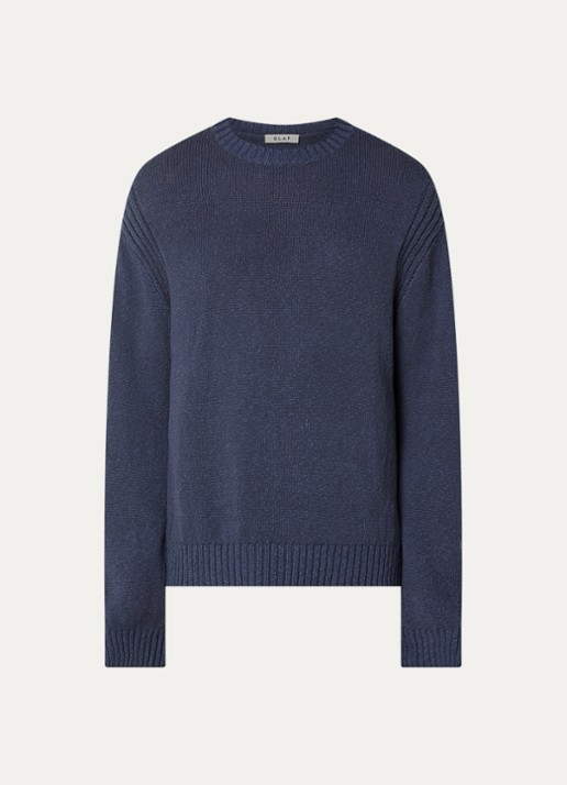 OLAF Grofgebreide trui met ronde hals - voorkant 2 donkerblauw