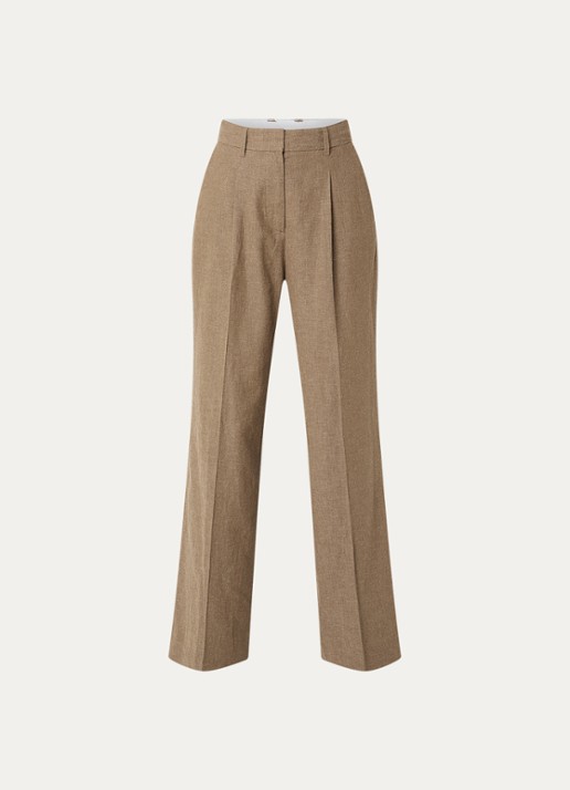 OLAF High waist loose fit pantalon in linnenblend met steekzakken - voorkant 3 zand