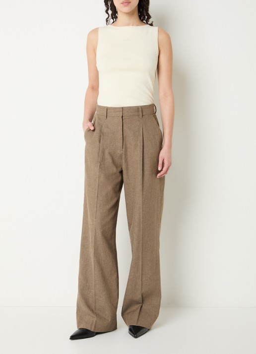 OLAF High waist loose fit pantalon in linnenblend met steekzakken - voorkant 4 zand