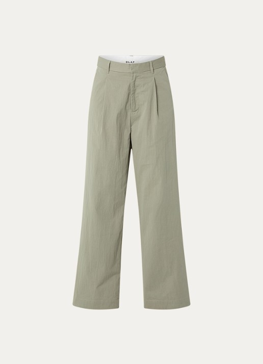 OLAF High waist wide fit pantalon met steekzakken - voorkant 3 olijfgroen