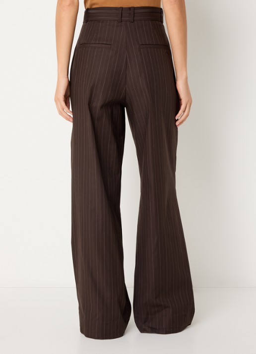OLAF High waist wide fit pantalon met streepprint - achterkant donkerbruin