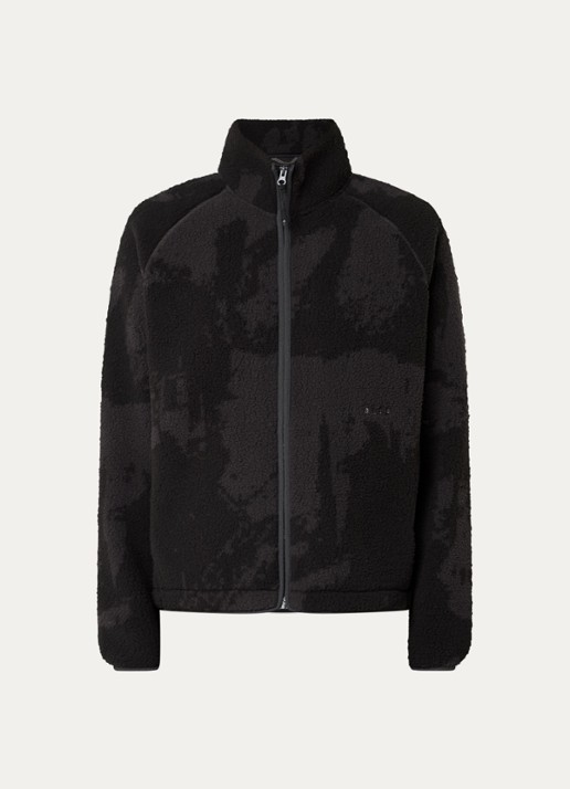 OLAF Jack van fleece met steekzakken en print - voorkant 2 zwart