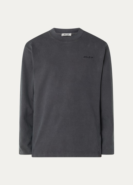 OLAF Longsleeve met logo en verwassen afwerking - voorkant 2 antraciet