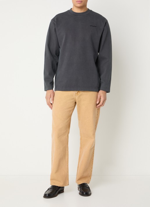 OLAF Longsleeve met logo en verwassen afwerking - voorkant 3 antraciet