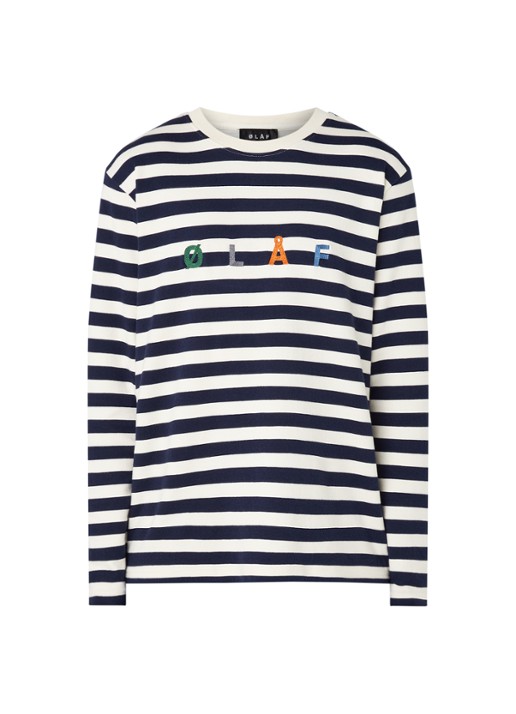 OLAF Longsleeve met streepprint en logoborduring - voorkant wit
