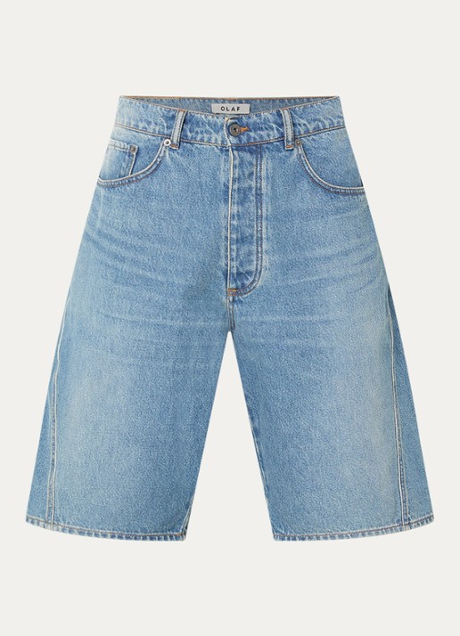 OLAF Loose fit korte broek van denim met medium wassing - voorkant 4 indigo