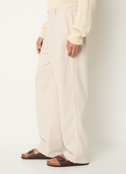 OLAF Loose fit pantalon in linnenblend met paspelzakken - detail 3 naturel