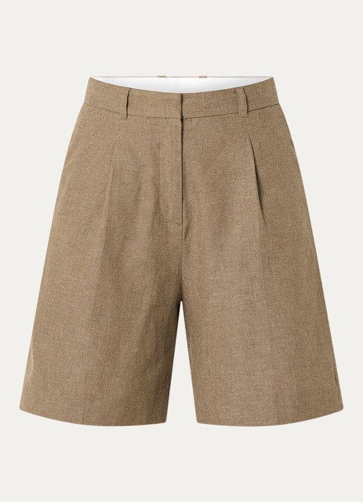 OLAF Mid waist wide fit korte broek met steekzakken - voorkant 2 lichtbruin
