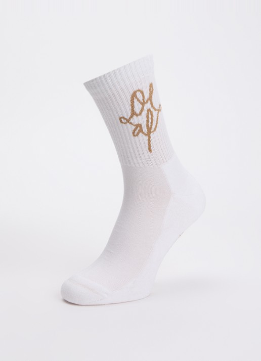 OLAF Monogram sportsokken in katoenblend met logo - detail wit