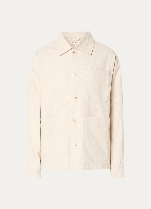 OLAF Overshirt in linnenblend met borstzak - voorkant creme