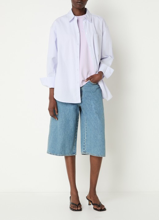 OLAF Oversized blouse met streepprint en borstzak - voorkant 3 paars