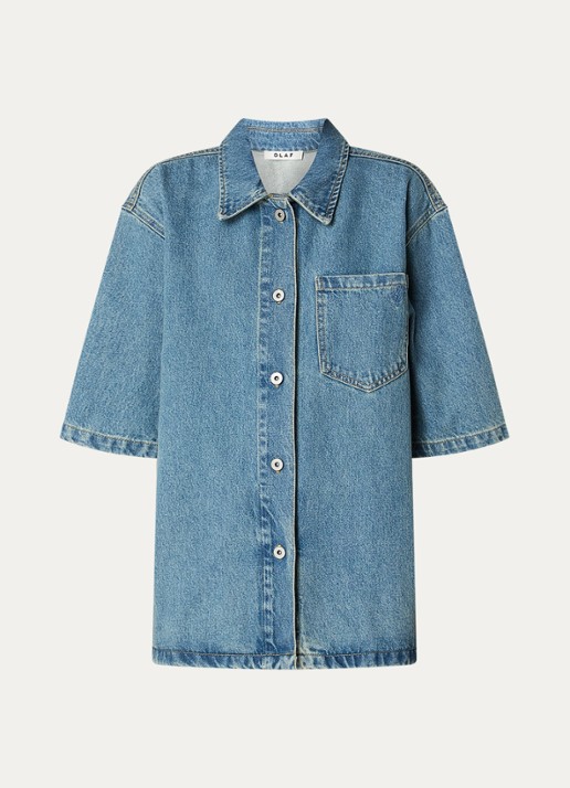OLAF Oversized spijkerjas met medium wassing en borstzak