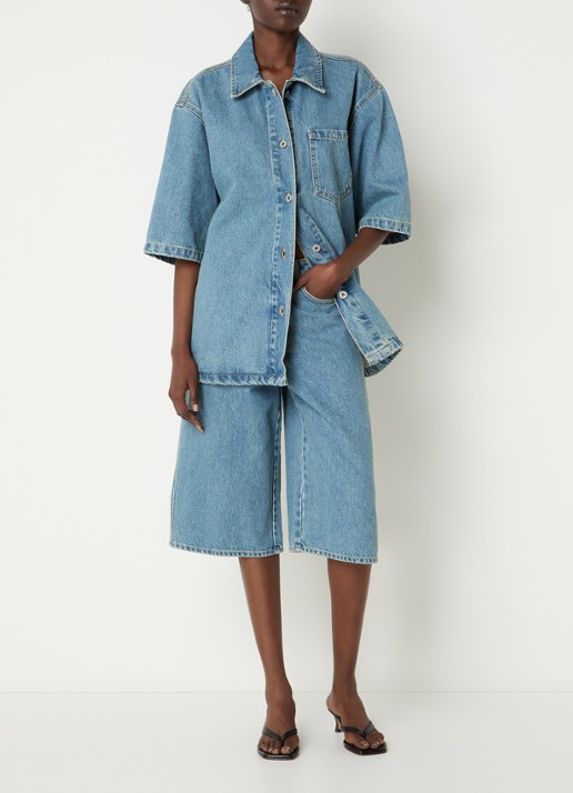 OLAF Oversized spijkerjas met medium wassing en borstzak - voorkant 2 indigo