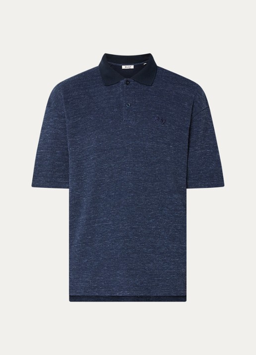 OLAF Polo van piqué katoen met logoborduring - voorkant 2 donkerblauw