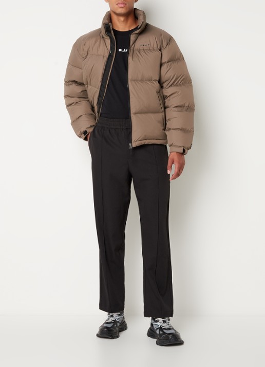 OLAF Puffer jack met donsvulling en opbergbare capuchon - voorkant 2 taupe