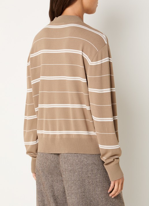 OLAF Pullover met streepprint en logoborduring - achterkant 2 lichtbruin