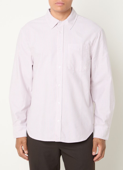 OLAF Regular fit overhemd met streepprint en borstzak - detail rood