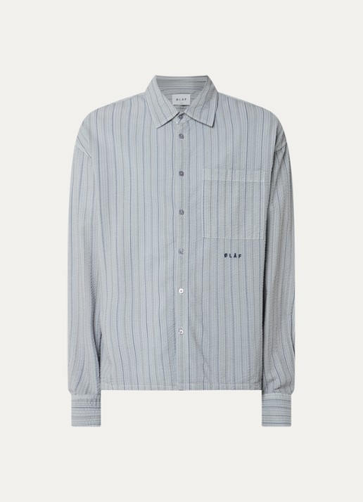 OLAF Regular fit overshirt van crêpe met streepprint - voorkant grijs