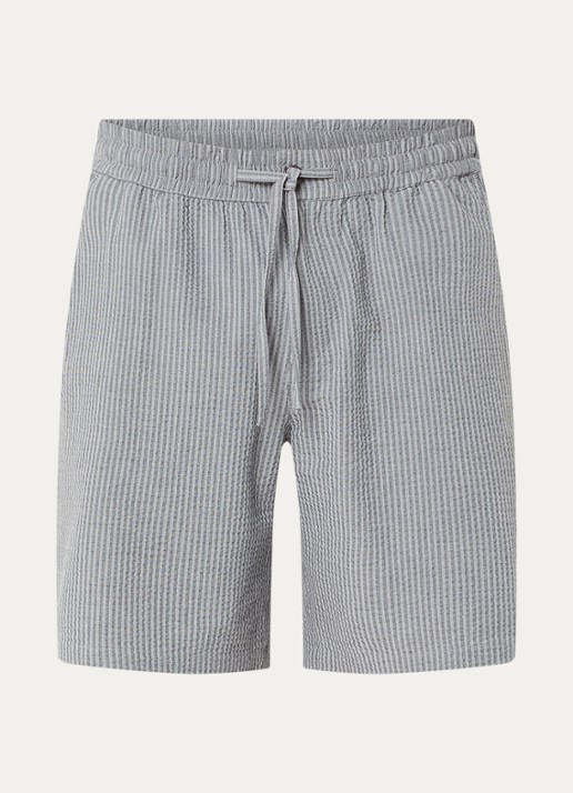 OLAF Seersucker midwaist loose fit korte broek met textuur - voorkant 3 grijs
