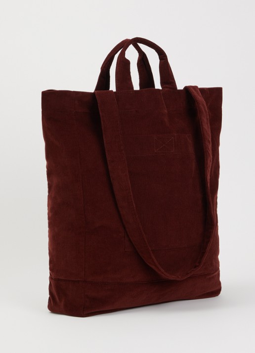 OLAF Shopper van corduroy met logo - achterkant bordeauxrood