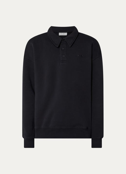 OLAF Signature sweater met polokraag en logoborduring - voorkant 3 zwart