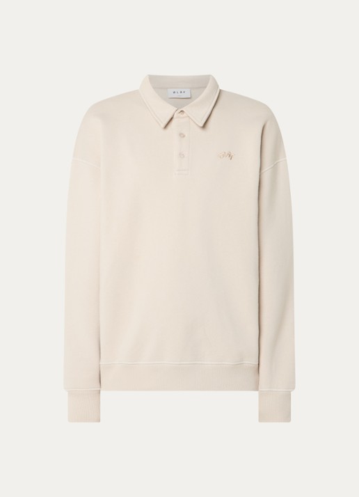 OLAF Signature sweater met polokraag en logoborduring - voorkant 3 beige