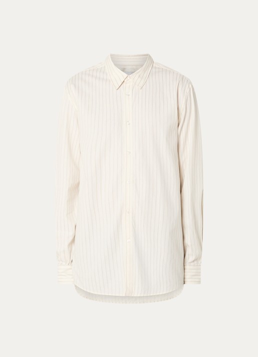 OLAF Stitched regular fit overshirt met streepprint - voorkant 2 gebroken wit