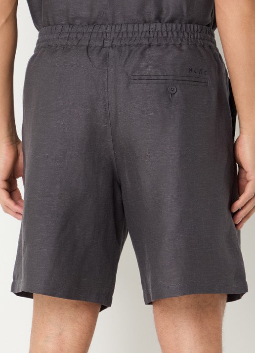 OLAF Straight fit korte broek in linnenblend met trekkoord - achterkant 3 antraciet