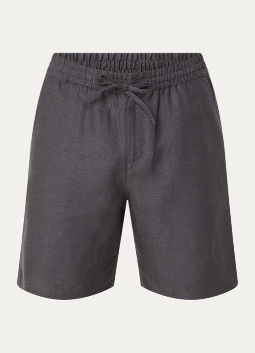 OLAF Straight fit korte broek in linnenblend met trekkoord - voorkant antraciet