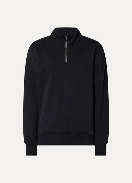 OLAF Sweater met halve rits en logoborduring - voorkant zwart