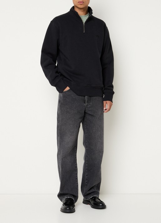 OLAF Sweater met halve rits en logoborduring - voorkant 2 zwart