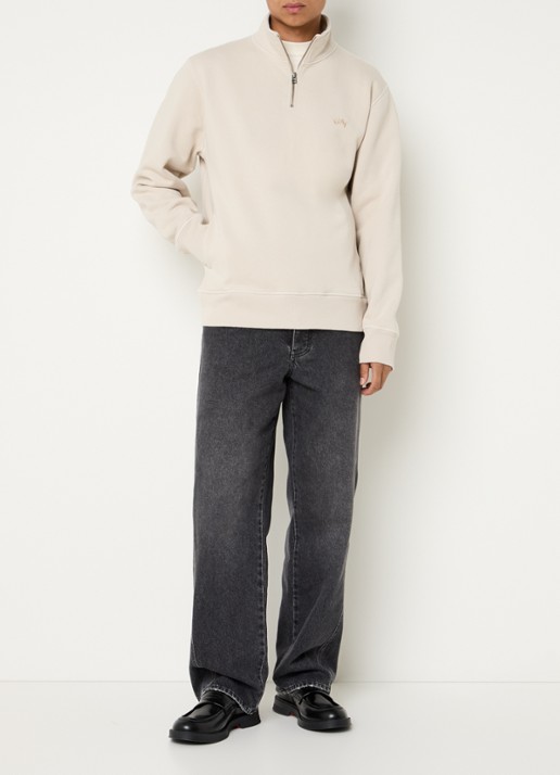 OLAF Sweater met halve rits en logoborduring - voorkant 3 beige