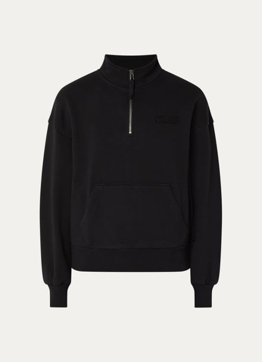 OLAF Sweater met halve rits en logoborduring - voorkant zwart