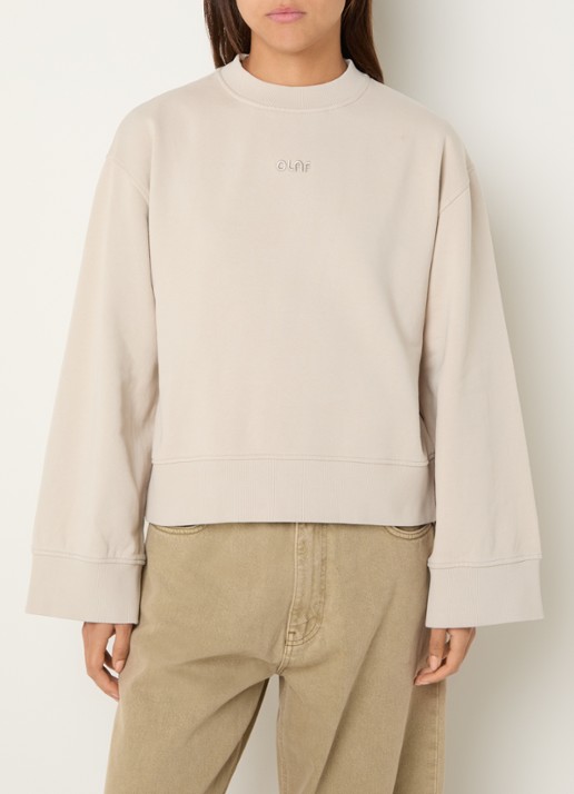 OLAF Sweater met logoborduring - detail beige