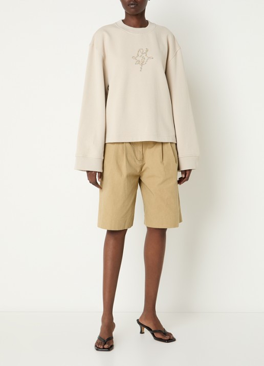 OLAF Sweater met print en trompetmouw - voorkant 4 beige