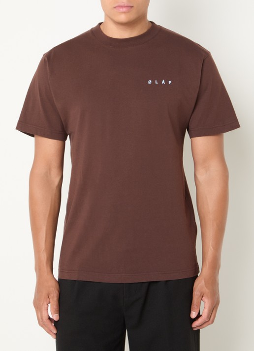 OLAF T-shirt met logo- en backprint - achterkant 2 donkerbruin