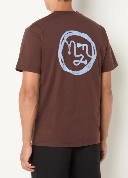 OLAF T-shirt met logo- en backprint - detail donkerbruin