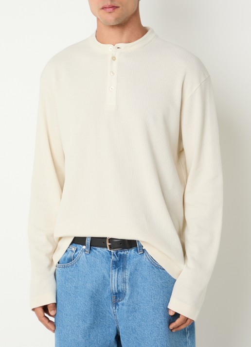 OLAF Waffle Henley long sleeve met structuur
