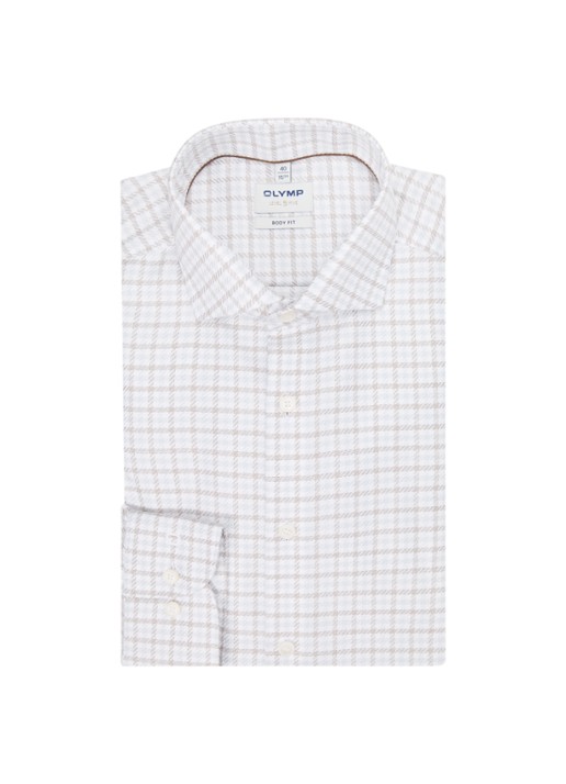 Olymp Level 5 slim fit overhemd met ruitdessin - voorkant 2 gebroken wit