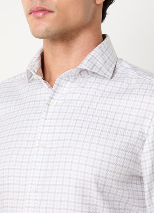 Olymp Level 5 slim fit overhemd met ruitdessin - detail 5 gebroken wit