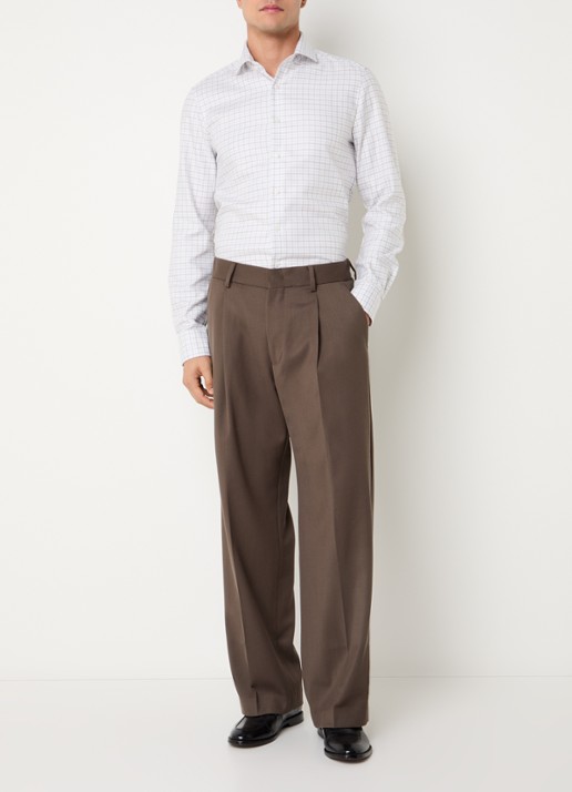 Olymp Level 5 slim fit overhemd met ruitdessin - voorkant 3 gebroken wit