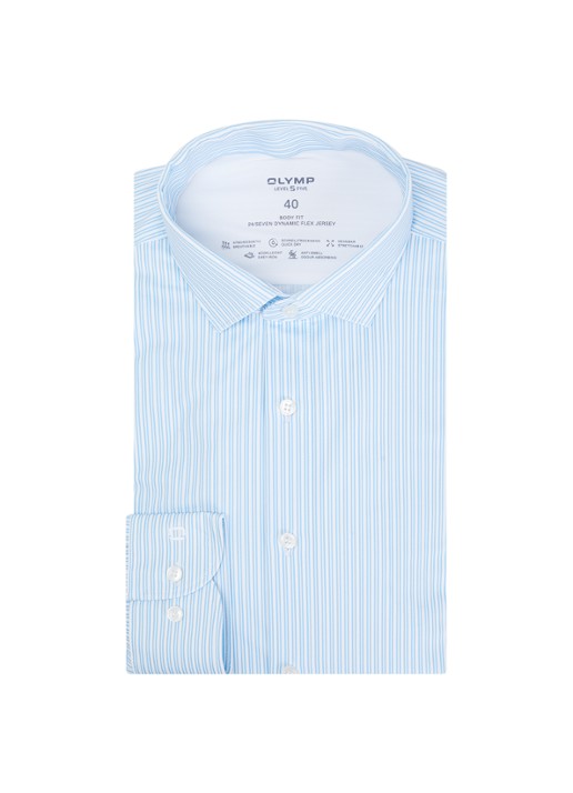 Olymp Level 5 slim fit overhemd van jersey met streepprint - voorkant lichtblauw