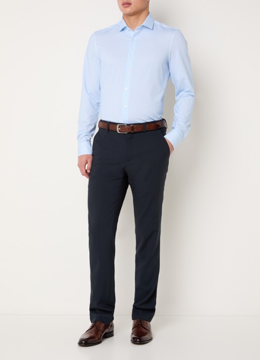 Olymp Level 5 slim fit overhemd van jersey met streepprint - voorkant 2 lichtblauw