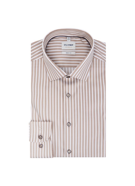 Olymp Level 5 slim fit strijkvrij overhemd met streepprint - voorkant 2 beige