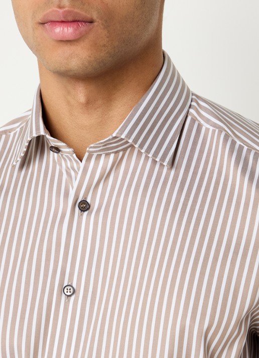 Olymp Level 5 slim fit strijkvrij overhemd met streepprint - detail 5 beige