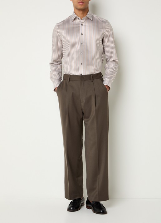 Olymp Level 5 slim fit strijkvrij overhemd met streepprint - voorkant 3 beige