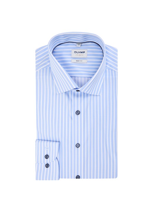 Olymp Level 5 slim fit strijkvrij overhemd met streepprint - voorkant lichtblauw
