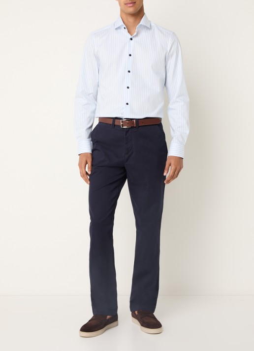 Olymp Level Five body fit overhemd met streepprint - voorkant 2 blauw