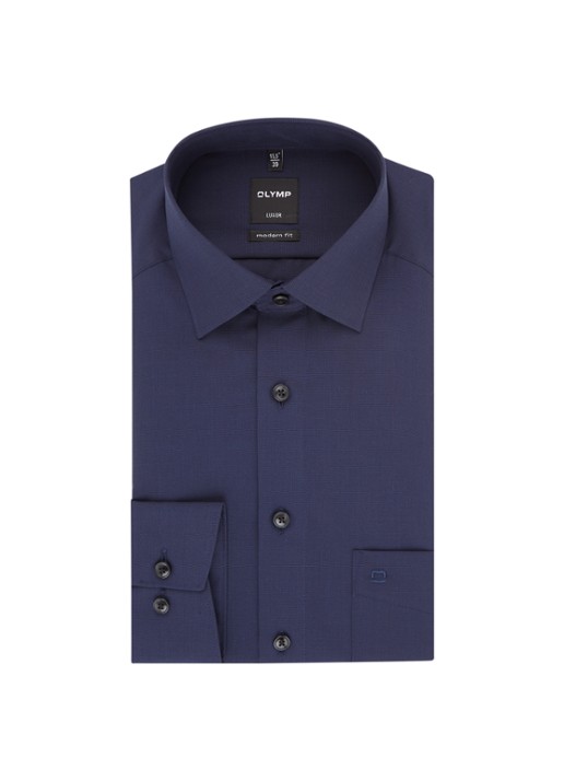 Olymp Luxor modern fit overhemd in uni - voorkant 2 donkerblauw